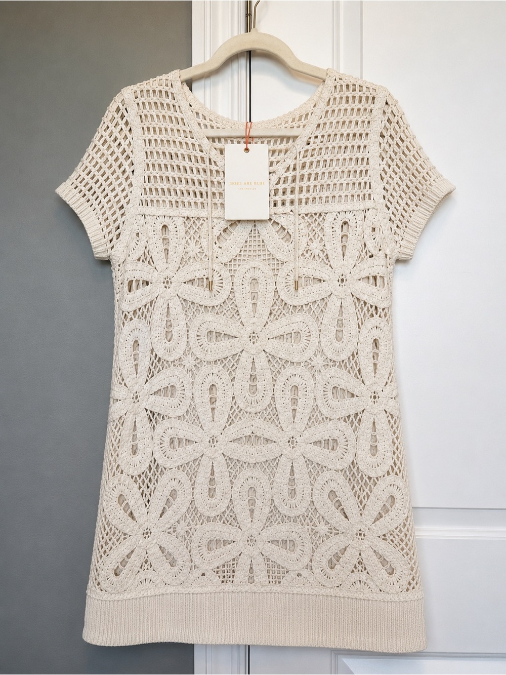 Skies Are Blue Cream Crochet dress with Satin Lining